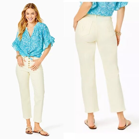 NWT New $178 Lilly Pulitzer South Ocean High-Rise Lemon Meringue Jeans Size 8 - Picture 1 of 8